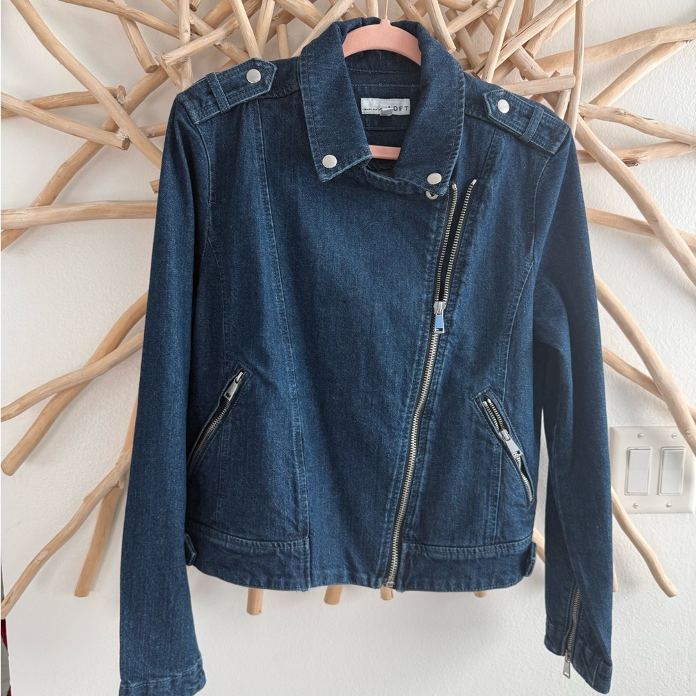 LOFT Dark Blue Jean Jacket fitted beautiful hardware details sz M NWOT